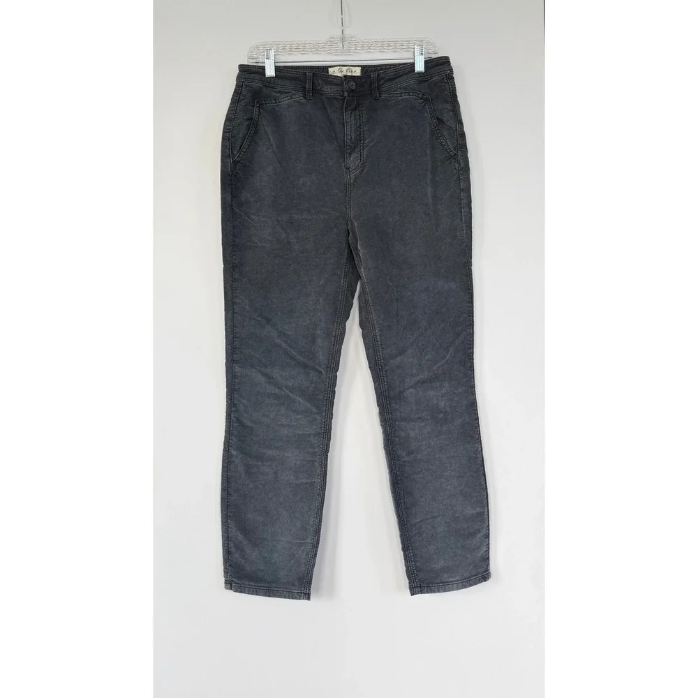 We The Free Free People High Rise Corduroy Pants Gray Slim Fit OB1188064 Size 10